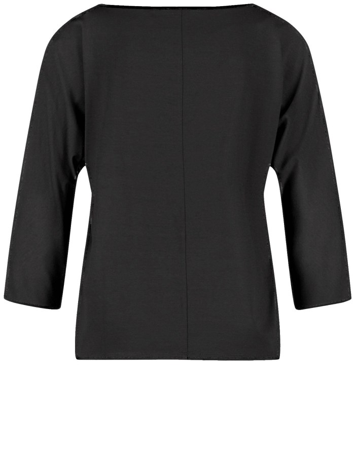 TAIFU 3/4-sleeve top with a fine crinkled front T-skjorte Svarte | EAFH1284