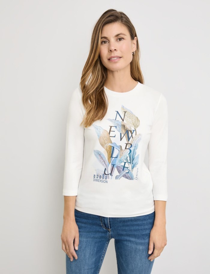 Gerry Weber 3/4-sleeve top with a front print T-skjorte Hvite | TKIU6914