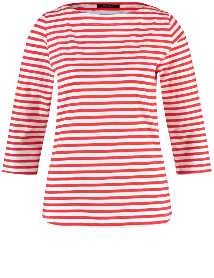 TAIFU 3/4-sleeve top with a striped print T-skjorte Rød | RXYI6392