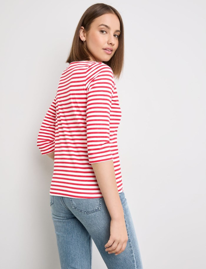 TAIFU 3/4-sleeve top with a striped print T-skjorte Rød | RXYI6392