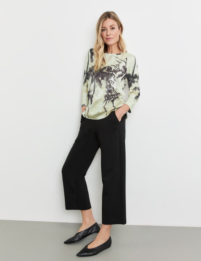 Gerry Weber 3/4-sleeve top with fabric panelling and lettering T-skjorte Grønn | WNHL3491