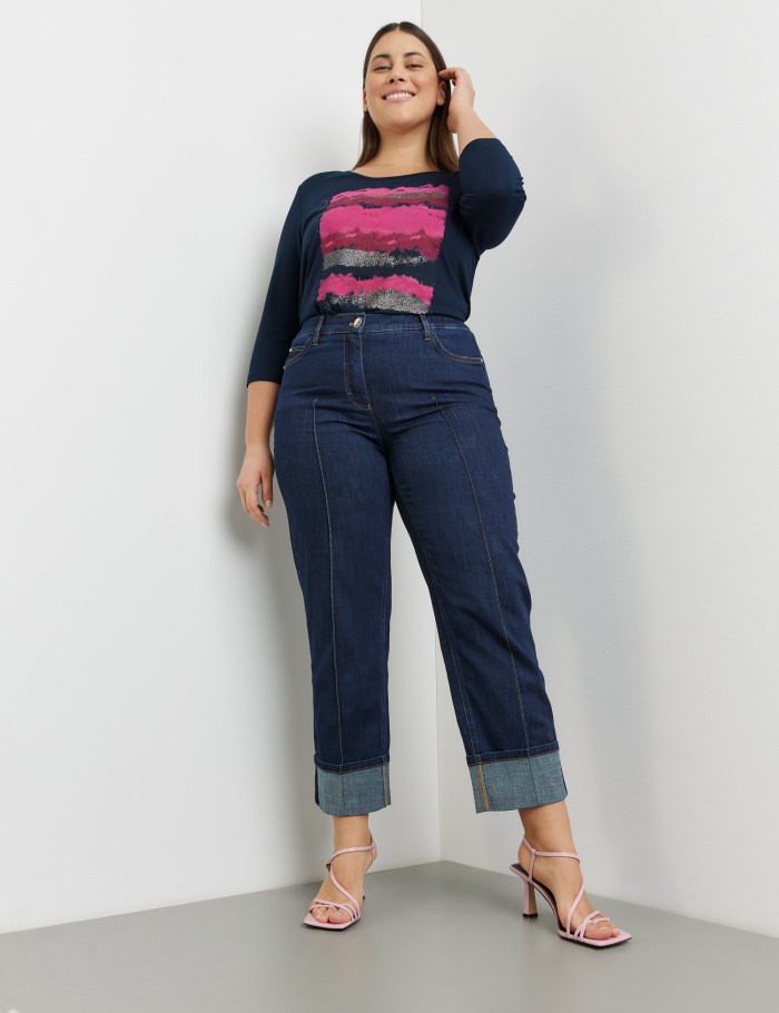 SAMOON 7/8-length jeans with contrasting topstitching, Betty Bukser Blå | LRGO0167