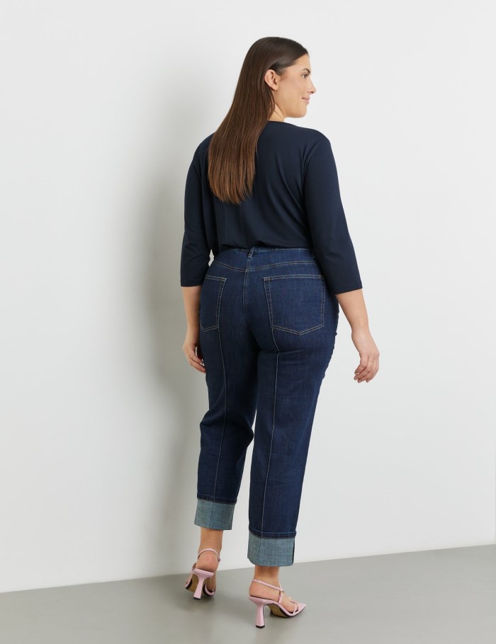 SAMOON 7/8-length jeans with contrasting topstitching, Betty Bukser Blå | LRGO0167