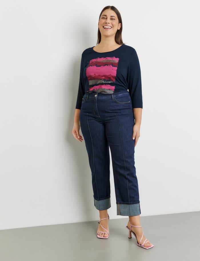 SAMOON 7/8-length jeans with contrasting topstitching, Betty Bukser Blå | LRGO0167