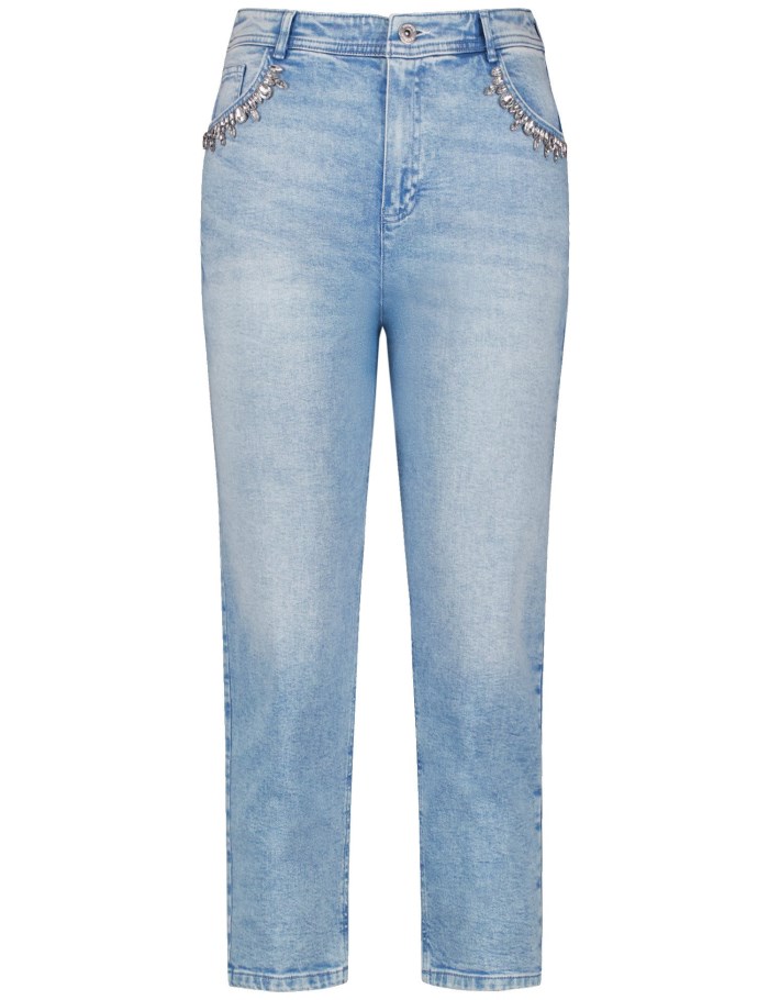 TAIFU 7/8-length jeans with rhinestones, Mom Fit Bukser Blå | EXMK6074