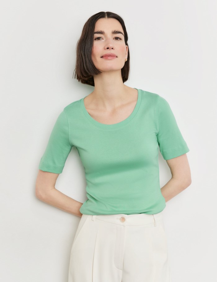 Gerry Weber Basic cotton T-shirt T-skjorte Grønn | CJMP8433