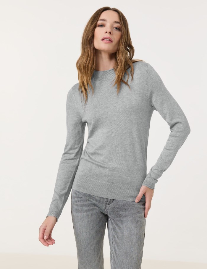 TAIFU Basic fine knit jumper with a turtleneck Strikkevarer Grå | HZOI7313