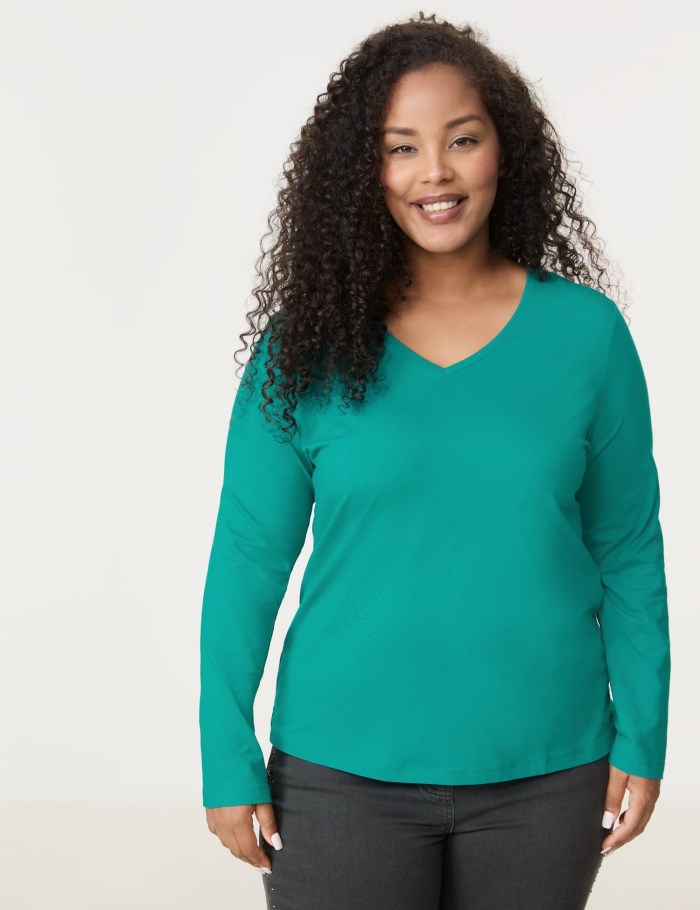 SAMOON Basic long sleeve top T-skjorte Blå | DYDA1427