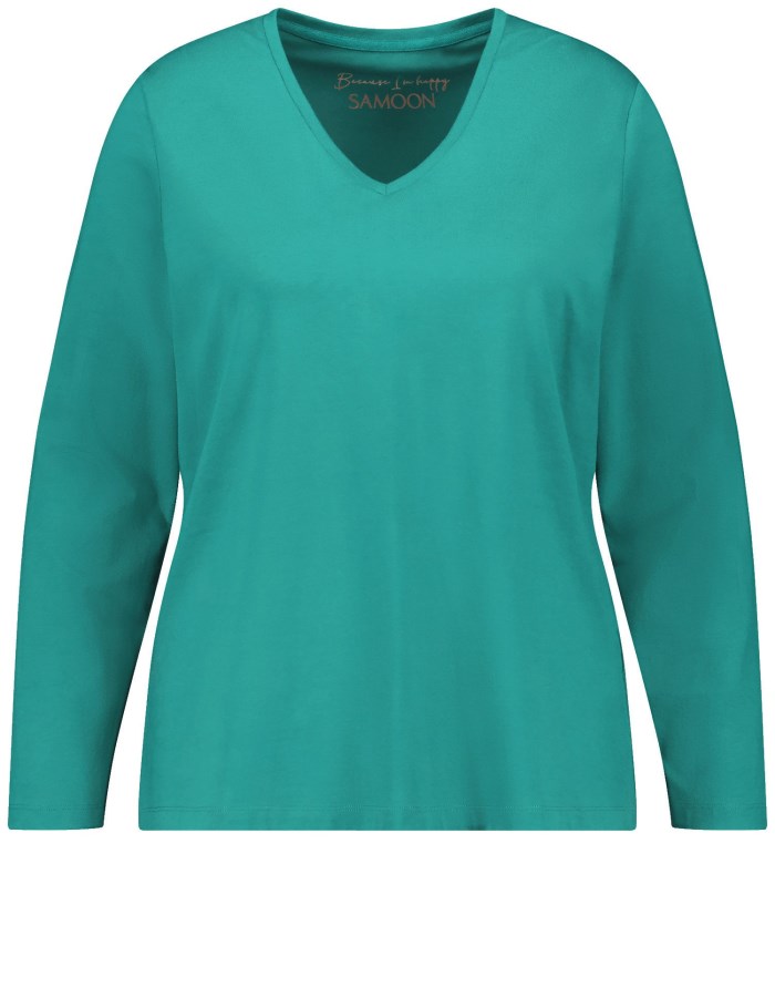 SAMOON Basic long sleeve top T-skjorte Blå | DYDA1427