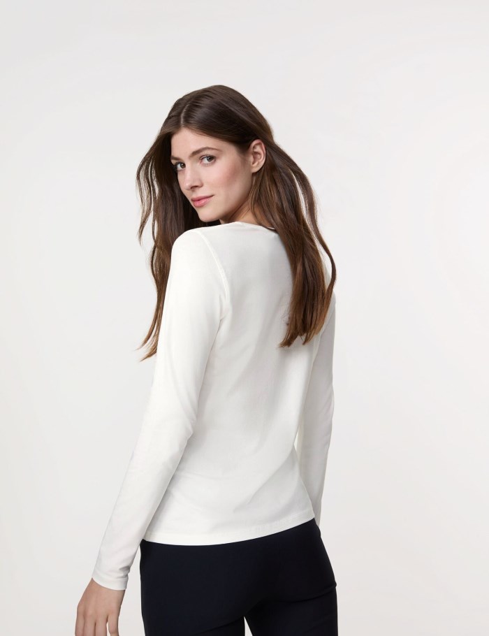 Gerry Weber Basic long sleeve top with a satin trim T-skjorte Hvite | TVPD8699