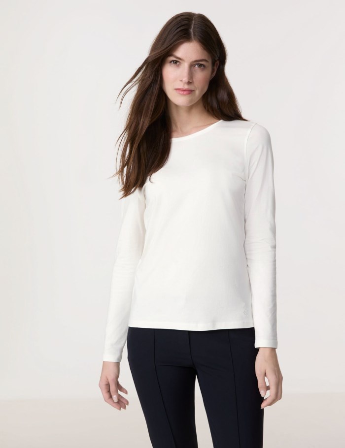 Gerry Weber Basic long sleeve top with a satin trim T-skjorte Hvite | TVPD8699