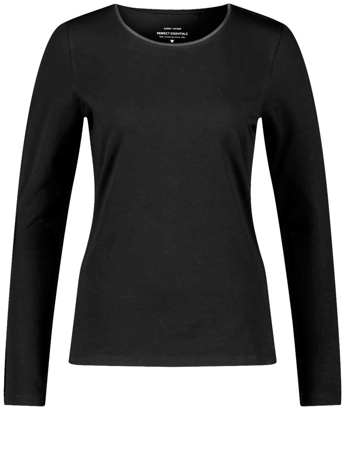 Gerry Weber Basic long sleeve top with a satin trim T-skjorte Svarte | MDSB7322