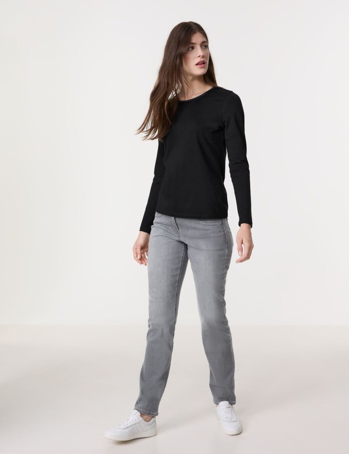 Gerry Weber Basic long sleeve top with a satin trim T-skjorte Svarte | MDSB7322