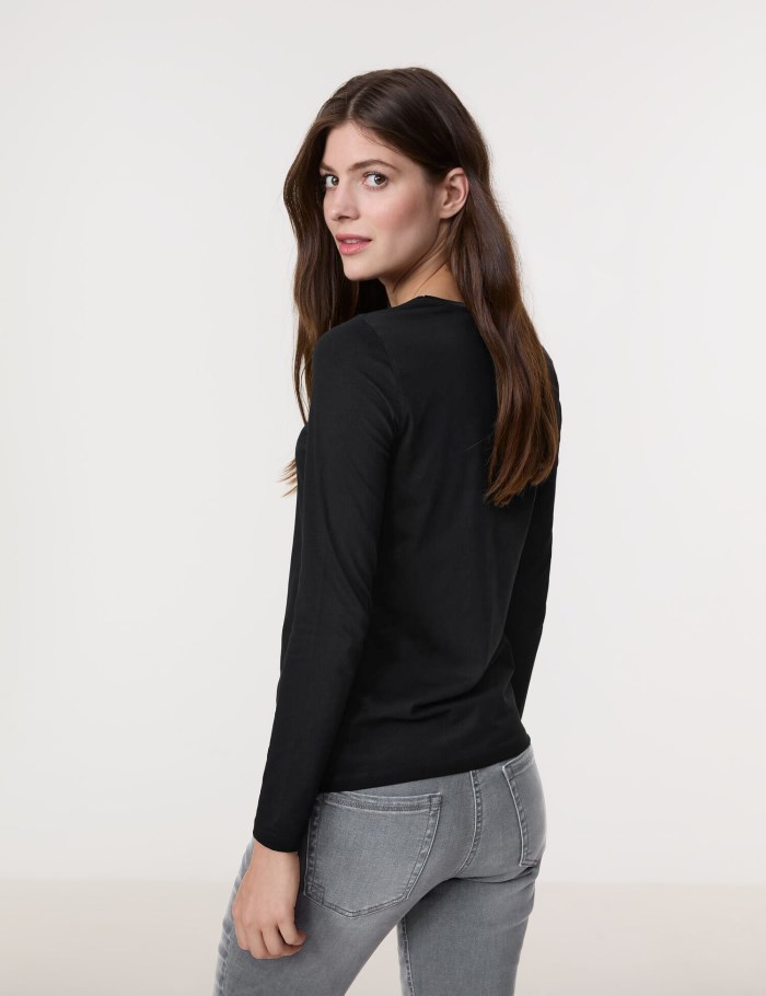 Gerry Weber Basic long sleeve top with a satin trim T-skjorte Svarte | MDSB7322