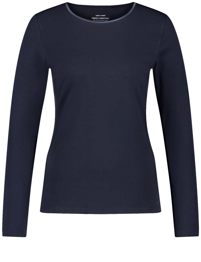 Gerry Weber Basic long sleeve top with a satin trim T-skjorte Blå | CGUD9430