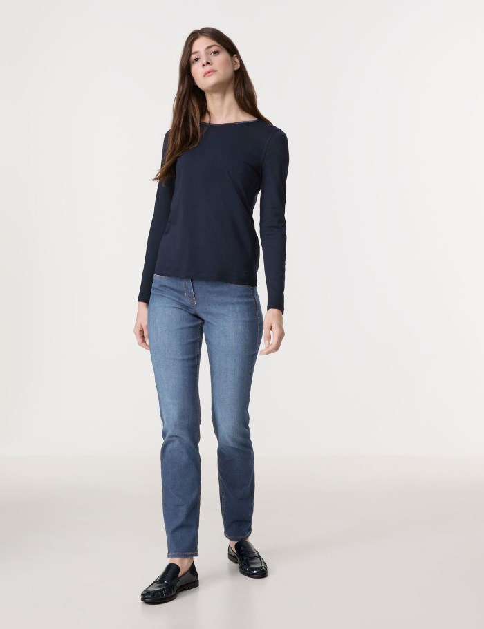 Gerry Weber Basic long sleeve top with a satin trim T-skjorte Blå | CGUD9430