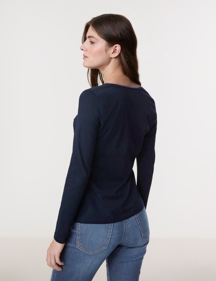 Gerry Weber Basic long sleeve top with a satin trim T-skjorte Blå | CGUD9430