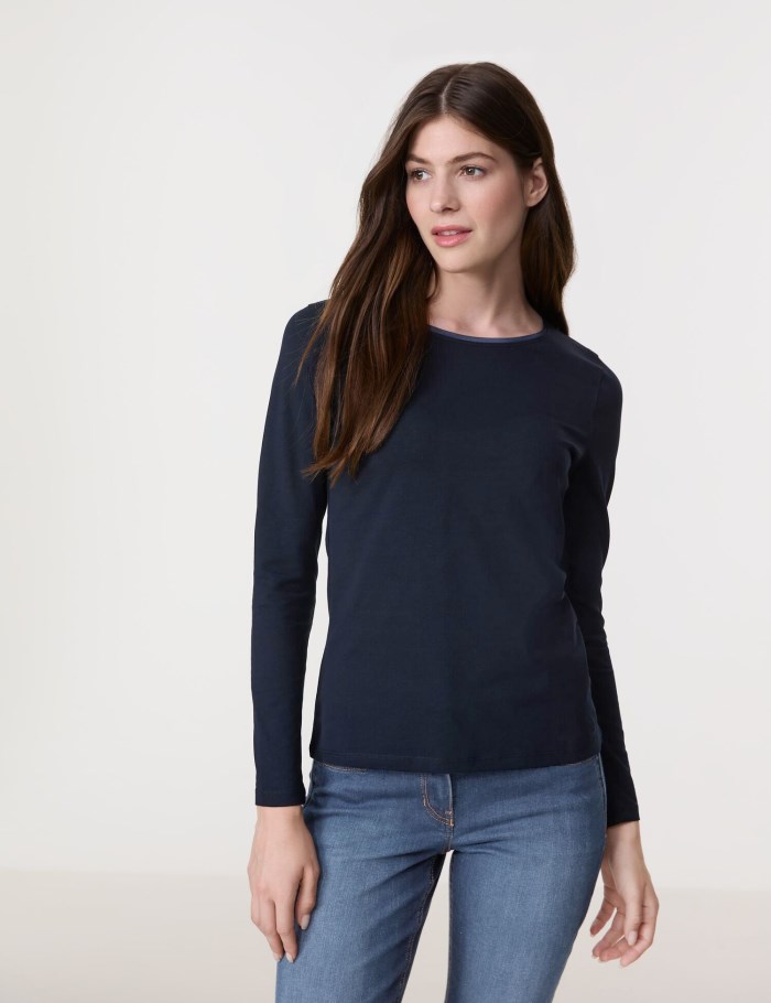 Gerry Weber Basic long sleeve top with a satin trim T-skjorte Blå | CGUD9430