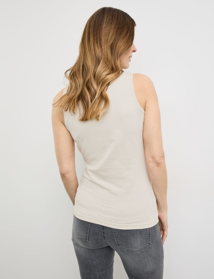 Gerry Weber Basic top in sustainable stretch cotton T-skjorte Beige | LYXO8895