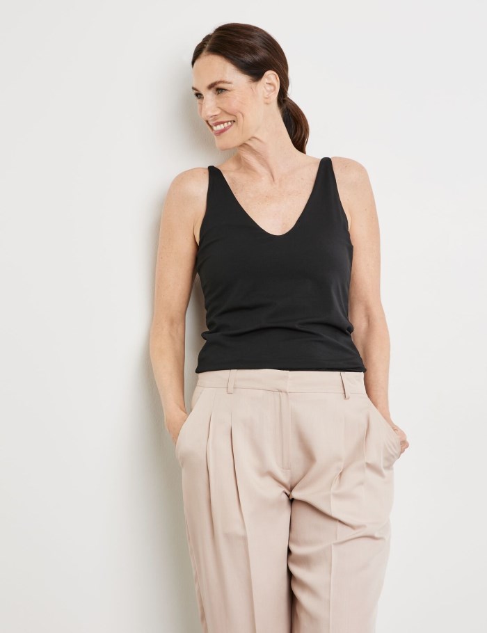 Gerry Weber Basic top with a back neckline T-skjorte Svarte | XBZH4875