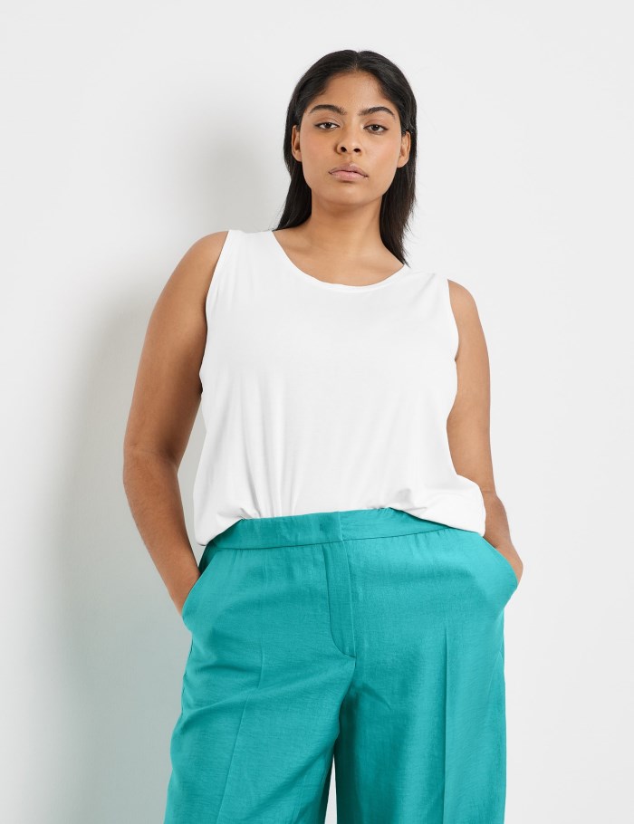 SAMOON Basic top with side slits T-skjorte Hvite | FVFU4171