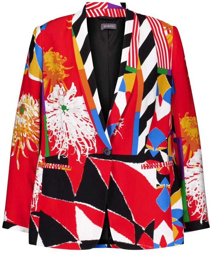 SAMOON Blazer with a colourful mixed pattern Blazere Rød | HDDE6119