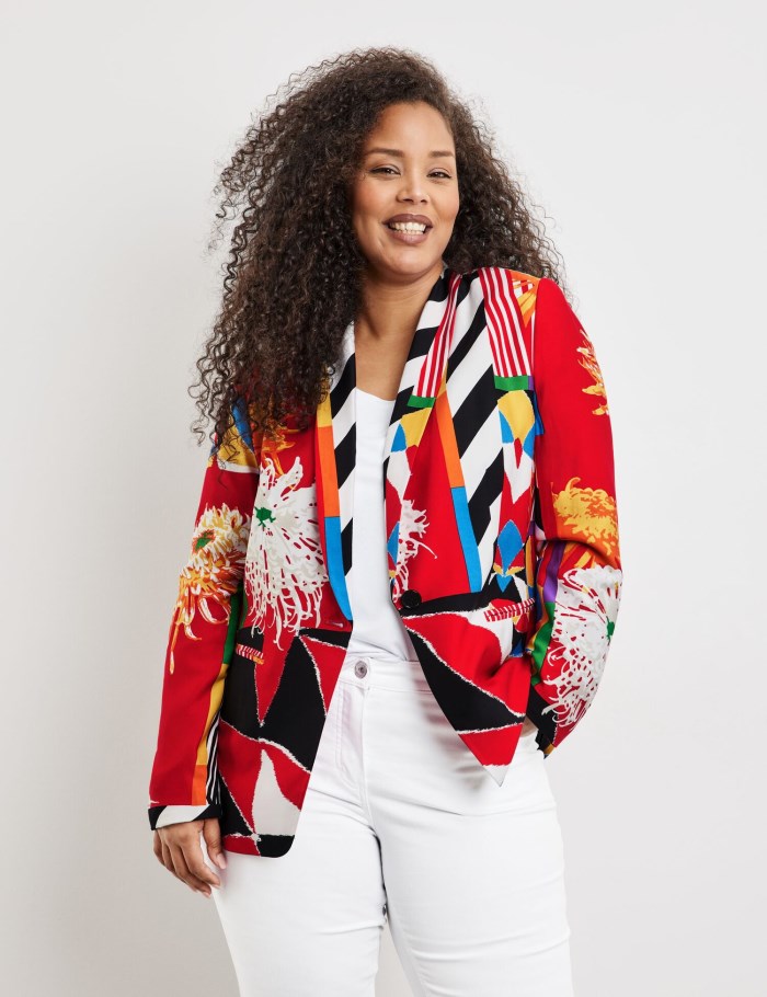 SAMOON Blazer with a colourful mixed pattern Blazere Rød | HDDE6119