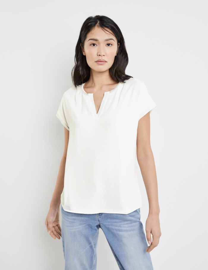 TAIFU Blouse shirt with chiffon overlayer T-skjorte Hvite | WQLN1677