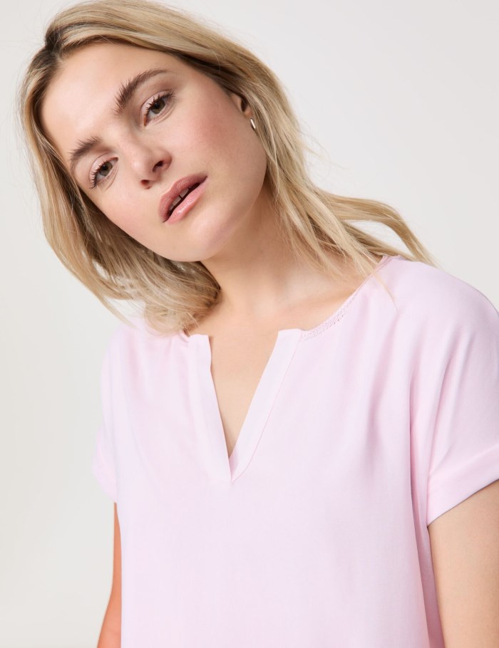 TAIFU Blouse shirt with chiffon overlayer T-skjorte Rosa | MHGB9586