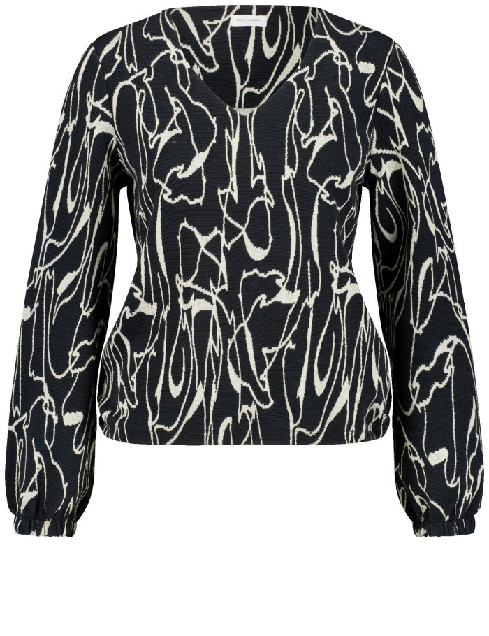 Gerry Weber Blouse top made of jacquard with an elasticated drawstring T-skjorte Blå | RKSZ1635