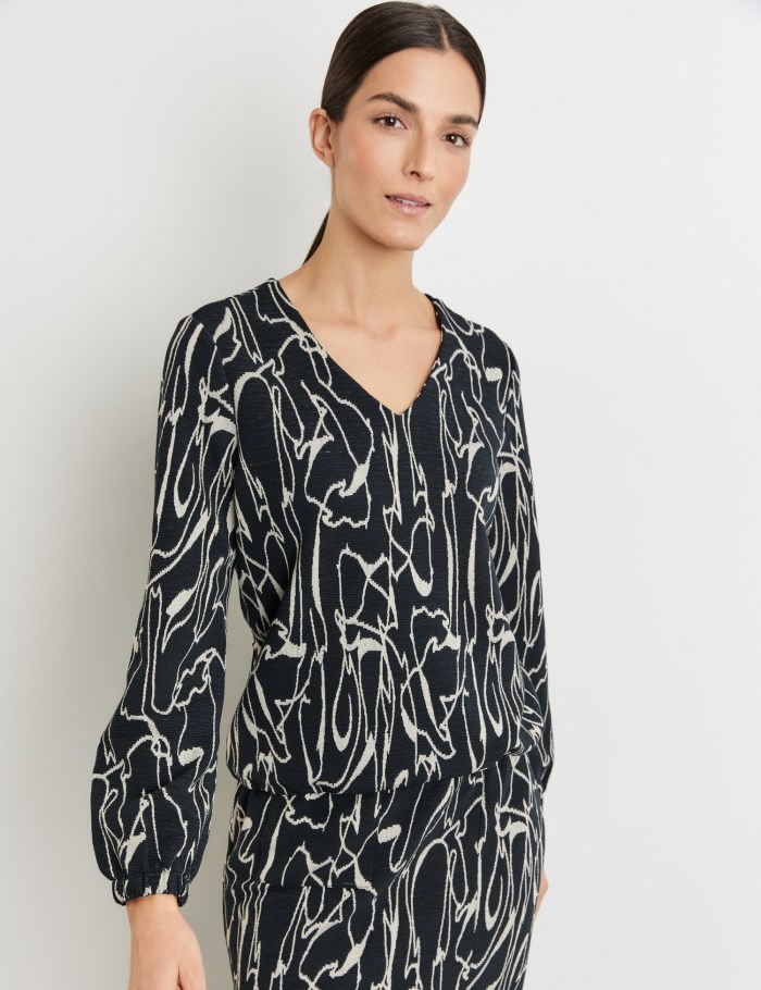 Gerry Weber Blouse top made of jacquard with an elasticated drawstring T-skjorte Blå | RKSZ1635