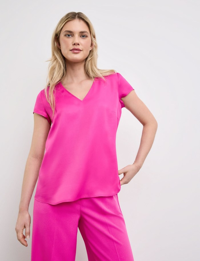 TAIFU Blouse top with a V-neckline Bluse Rosa | NHLD8878