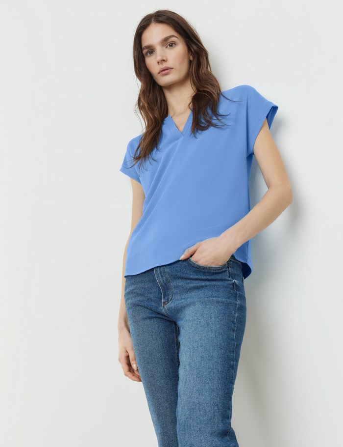 TAIFU Blouse top with a chiffon layer T-skjorte Blå | GKZL4659