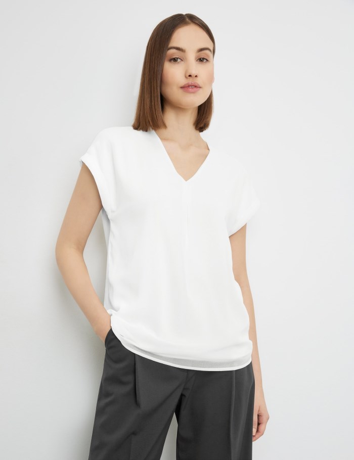 TAIFU Blouse top with a chiffon layer T-skjorte Hvite | GBCU7373