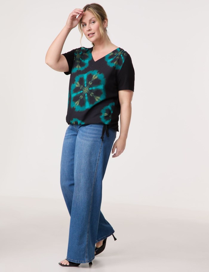 SAMOON Blouse top with a drawstring T-skjorte Svarte | GCWE4369