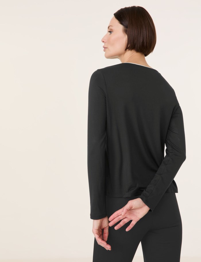 TAIFU Blouse top with contrasting strips T-skjorte Svarte | XGYI3375