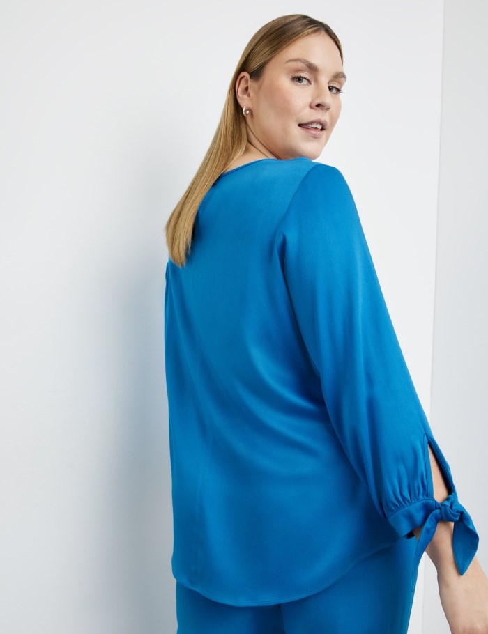 SAMOON Blouse top with knotted details on the sleeves Bluse Blå | YFNT0229