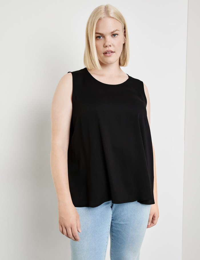 SAMOON Blouse top with side slits Bluse Svarte | XUTK1507