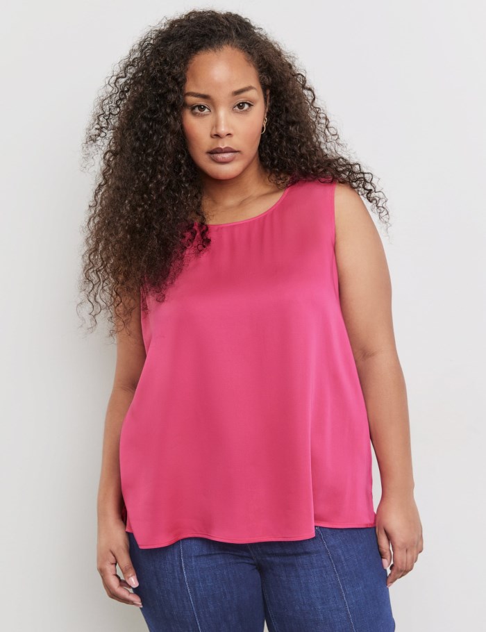 SAMOON Blouse top with side slits Bluse Rosa | SXLD4247