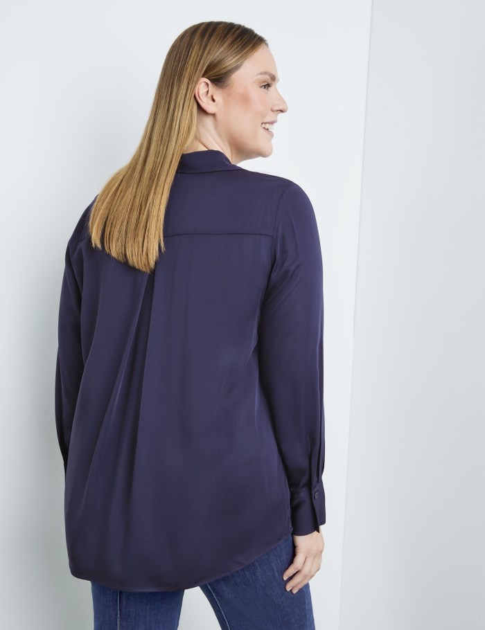 SAMOON Blouse with a V-neckline and collar Bluse Blå | QFCV5923