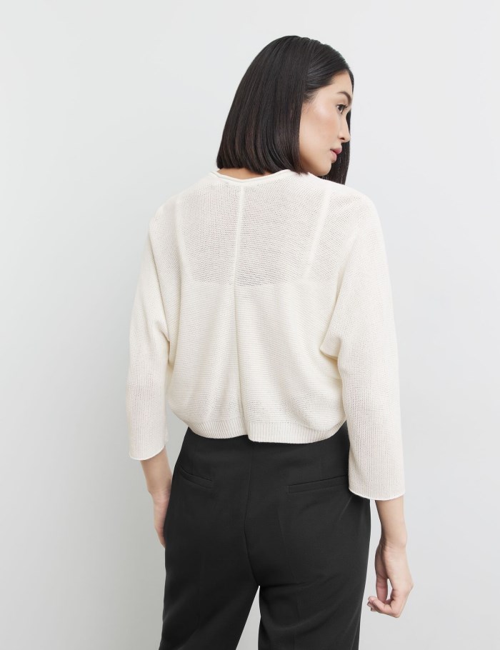 TAIFU Bolero cardigan with 3/4-length sleeves Strikkevarer Hvite | VJNT9192