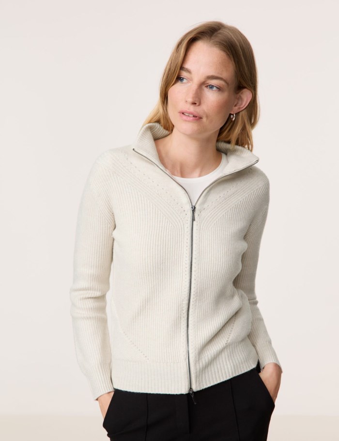 Gerry Weber Cardigan with a two-way zip Strikkevarer Beige | WCPR1331