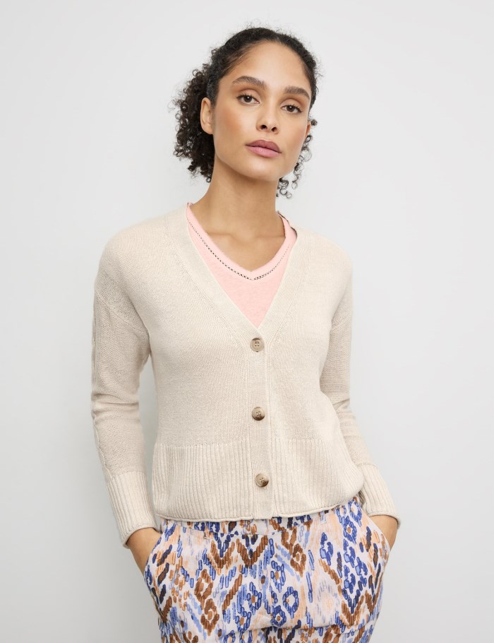 Gerry Weber Cardigan with linen and cable pattern details Strikkevarer Beige | ZAXR2998