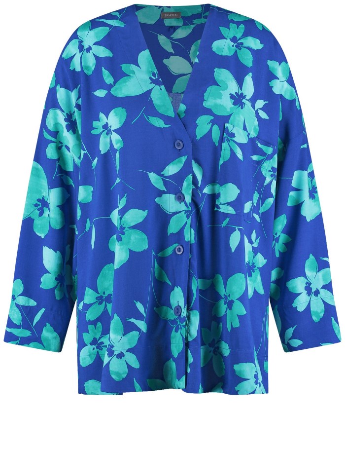 SAMOON Casual blouse with a floral print Bluse Blå | JEEE4365