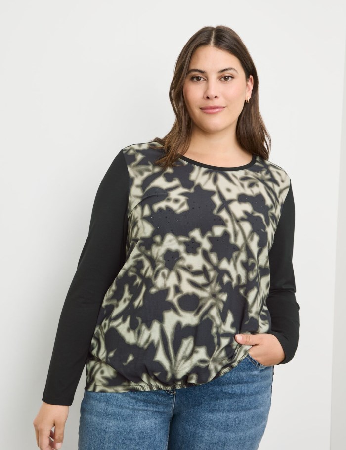 SAMOON Casual long sleeve top with a front print T-skjorte Svarte | YCAA3766