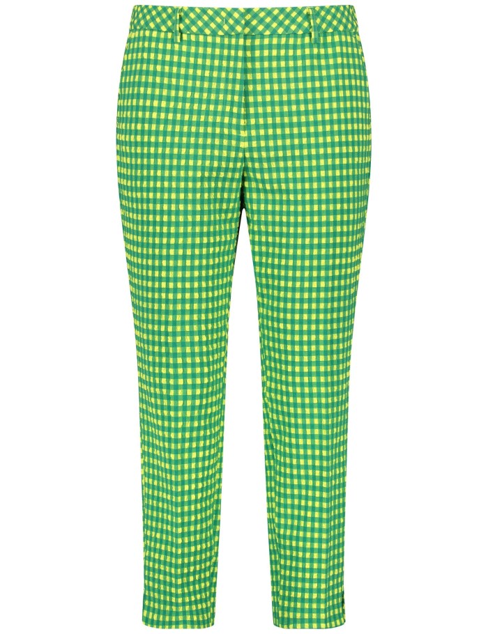 SAMOON Check 7/8-length trousers made of seersucker, Greta Bukser Grønn | GENX4044