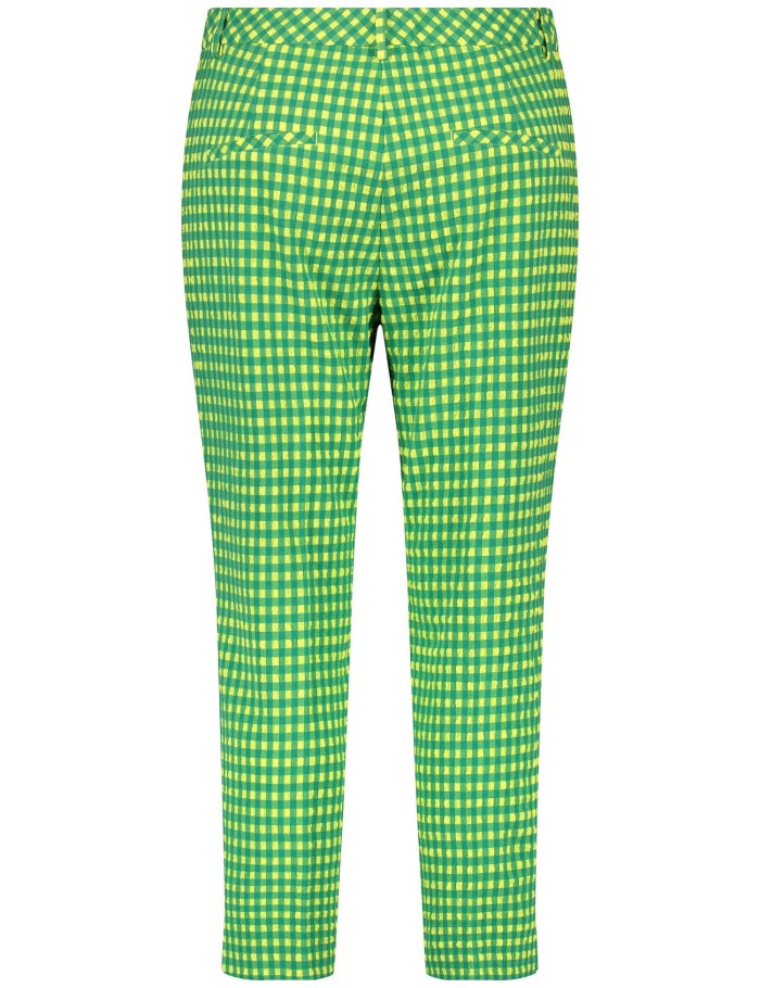 SAMOON Check 7/8-length trousers made of seersucker, Greta Bukser Grønn | GENX4044