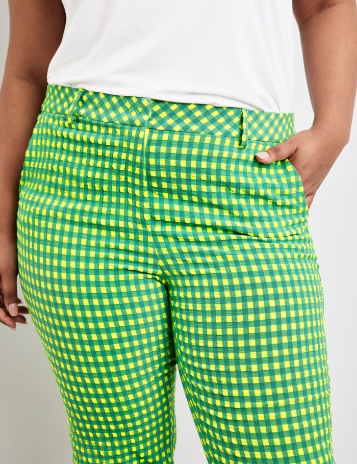 SAMOON Check 7/8-length trousers made of seersucker, Greta Bukser Grønn | GENX4044