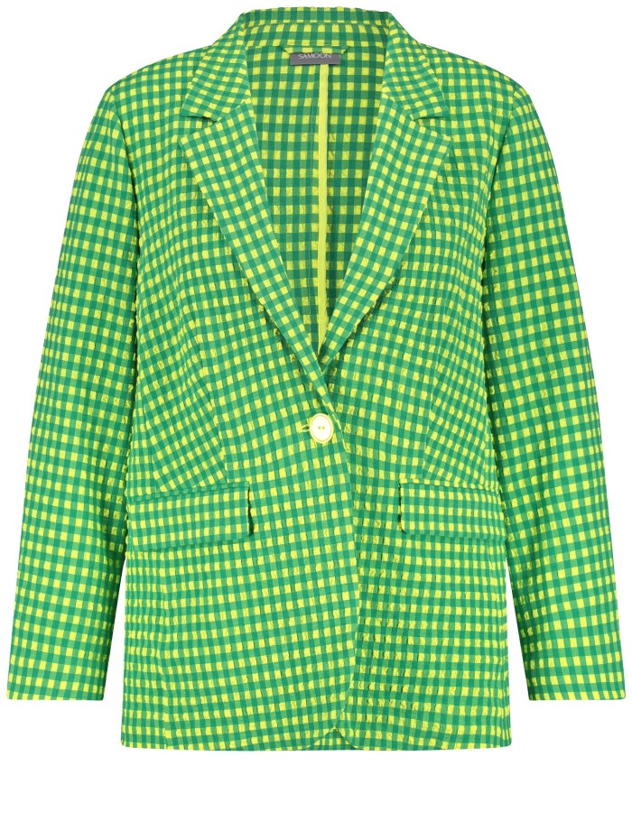 SAMOON Check blazer made of seersucker Blazere Grønn | KFEZ1032