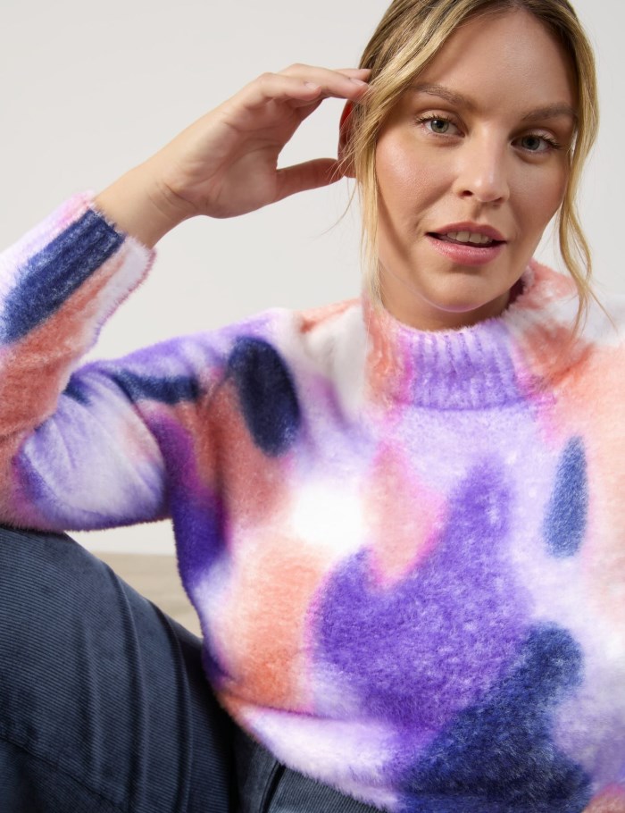 SAMOON Cosy jumper with a print Strikkevarer Lilla | ZWTV2818